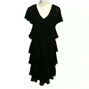 SCARLETT Black Tiered Ruffle Cocktail Dress Size 8 Polyester Stretch w/ Lining